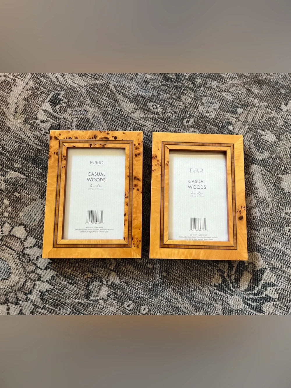 Set of 2 Vintage Burl Wood Picture Frames | Faux Burlwood 4x6 Frames